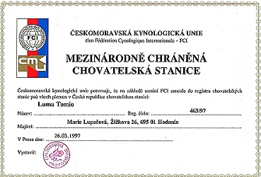 certifikt chovatelsk stanice